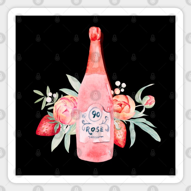 Cheers! Rosé with Peonies and Strawberries Magnet by TJWDraws